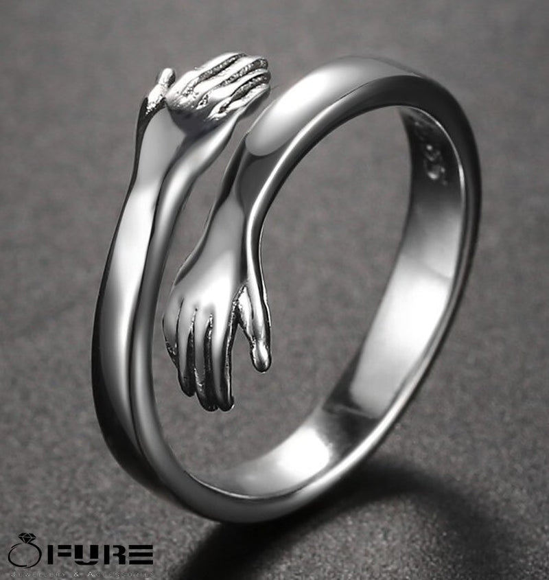 Adjustable 925 Sterling Silver Pltd Embrace Hug Protective Hands Finger Ring