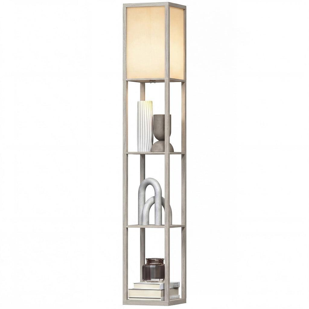 HOMCOM Floor Lamp Reading Lamp with 3-Tier Storage Shelf for Home Office Oak