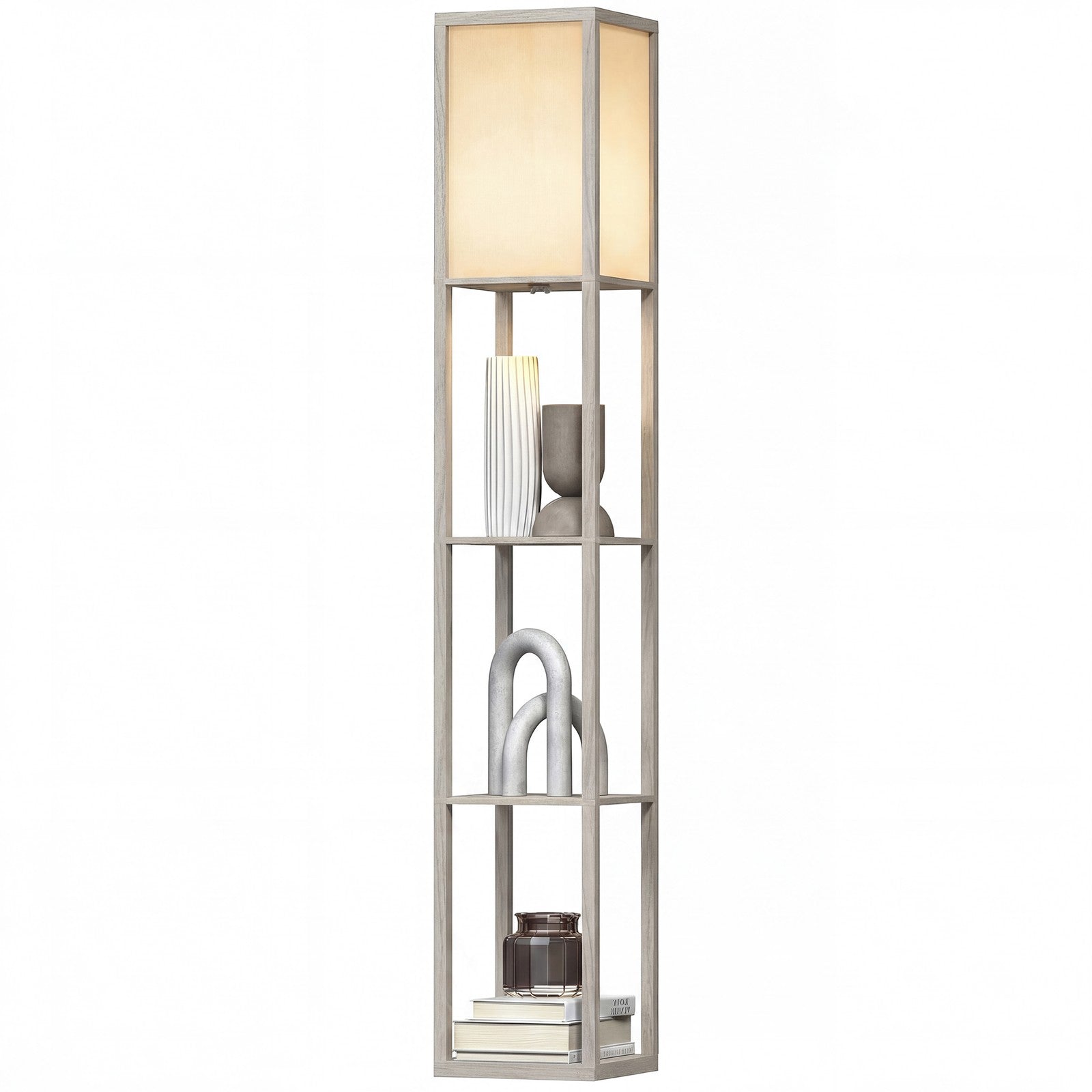 HOMCOM Floor Lamp Reading Lamp with 3-Tier Storage Shelf for Home Office Oak