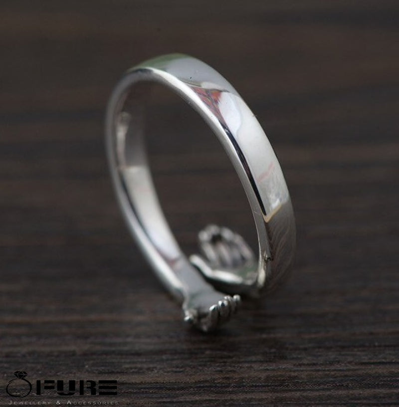 Adjustable 925 Sterling Silver Pltd Embrace Hug Protective Hands Finger Ring
