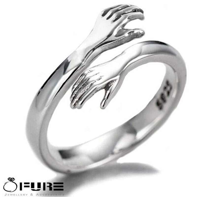 Adjustable 925 Sterling Silver Pltd Embrace Hug Protective Hands Finger Ring