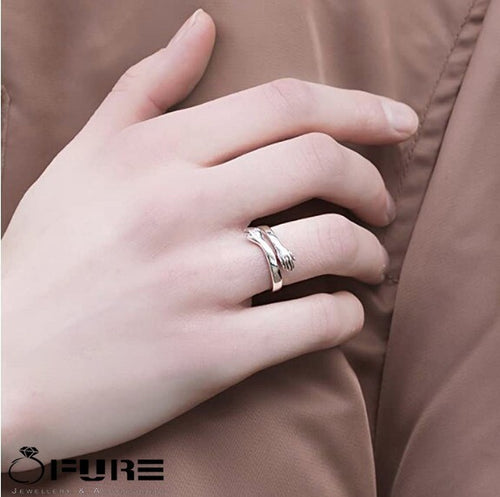 Adjustable 925 Sterling Silver Pltd Embrace Hug Protective Hands Finger Ring