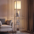 HOMCOM Floor Lamp Reading Lamp with 3-Tier Storage Shelf for Home Office Oak