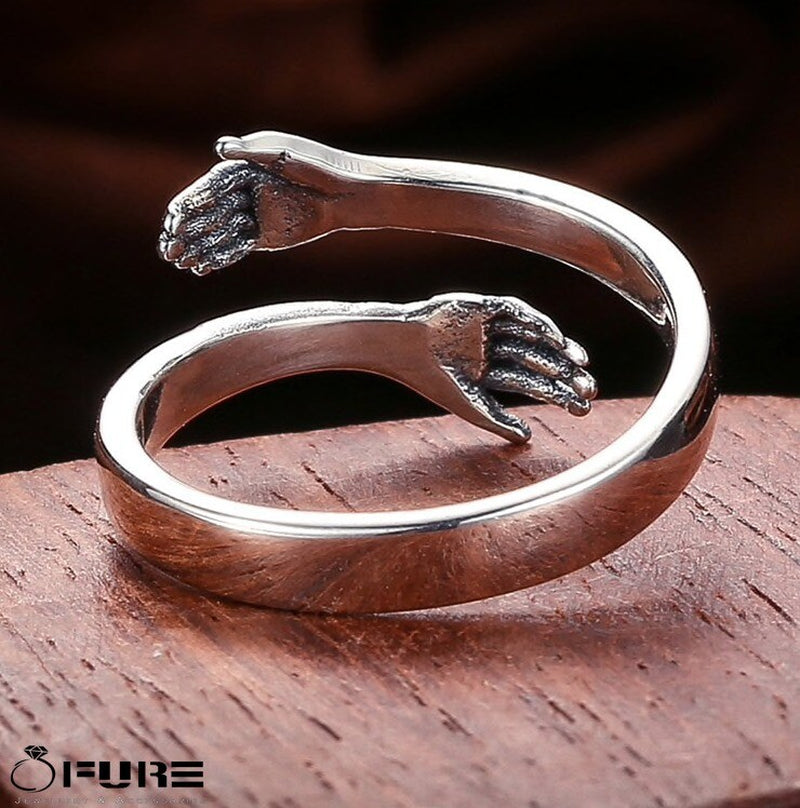 Adjustable 925 Sterling Silver Pltd Embrace Hug Protective Hands Finger Ring